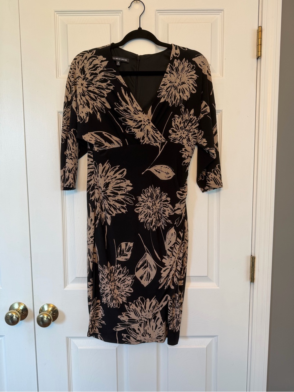Jones Wear Black Dress with Beige Floral Print
